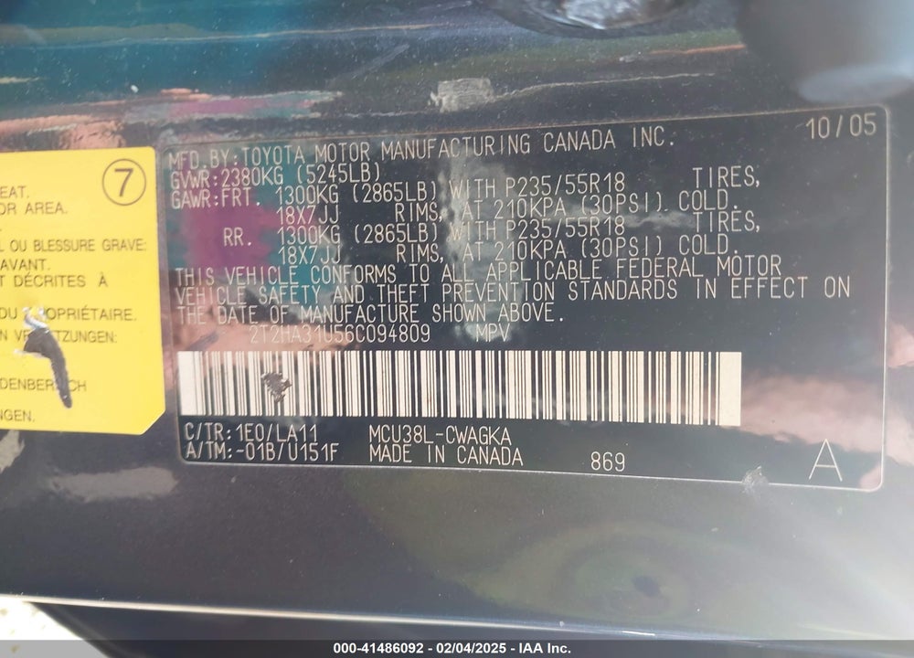 2006 LEXUS RX 330 VIN: 2T2HA31U56C094809