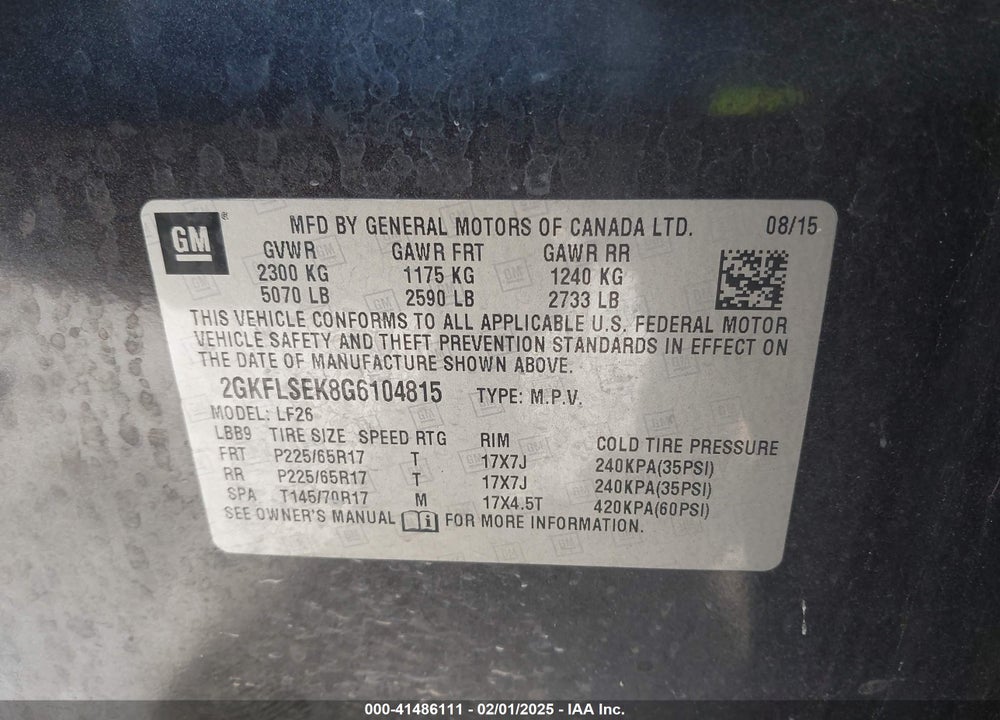 2016 GMC TERRAIN SLE-1 VIN: 2GKFLSEK8G6104815
