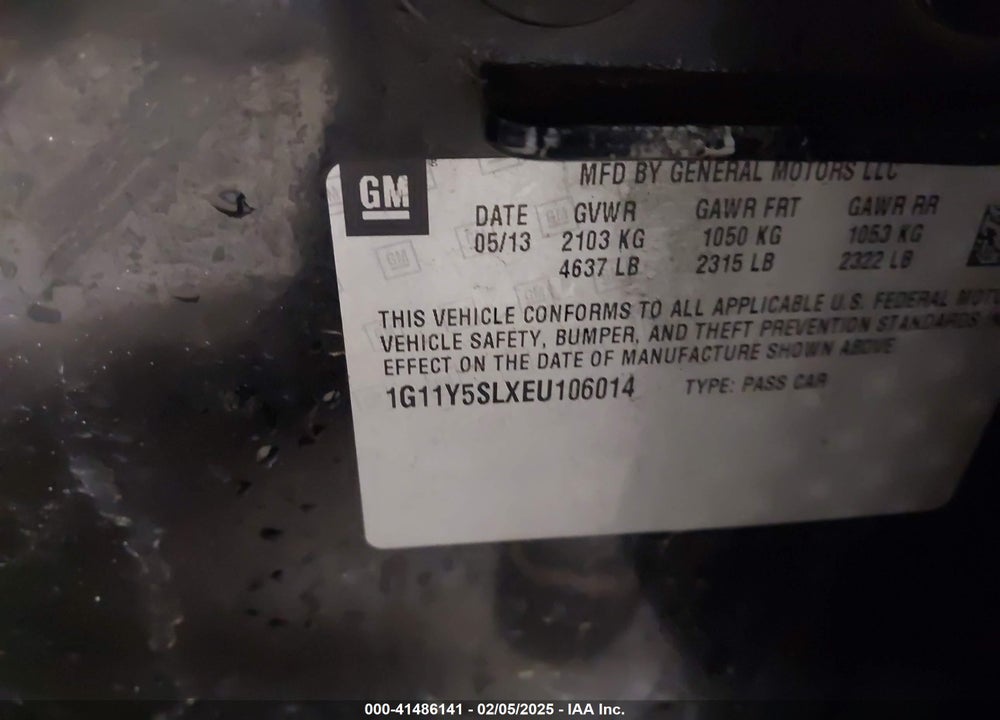 2014 CHEVROLET IMPALA VIN: 1G11Y5SLXEU106014