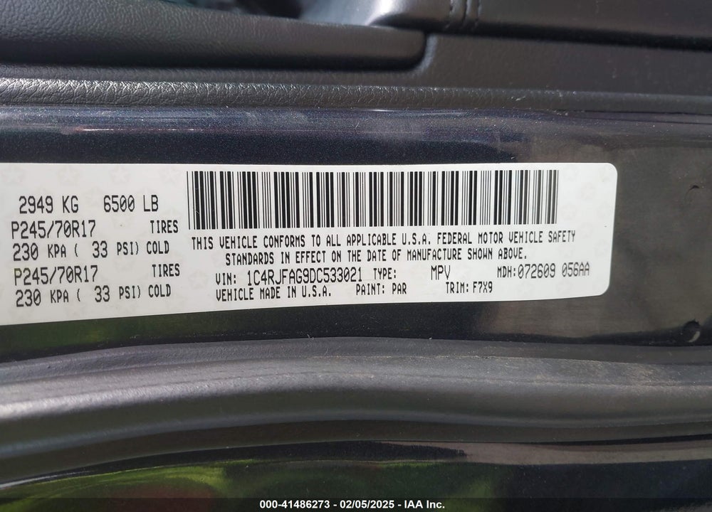 2013 JEEP GRAND CHEROKEE LAREDO VIN: 1C4RJFAG9DC533021