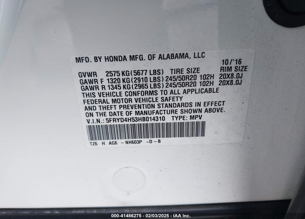 2017 ACURA MDX TECHNOLOGY PACKAGE VIN: 5FRYD4H53HB014310