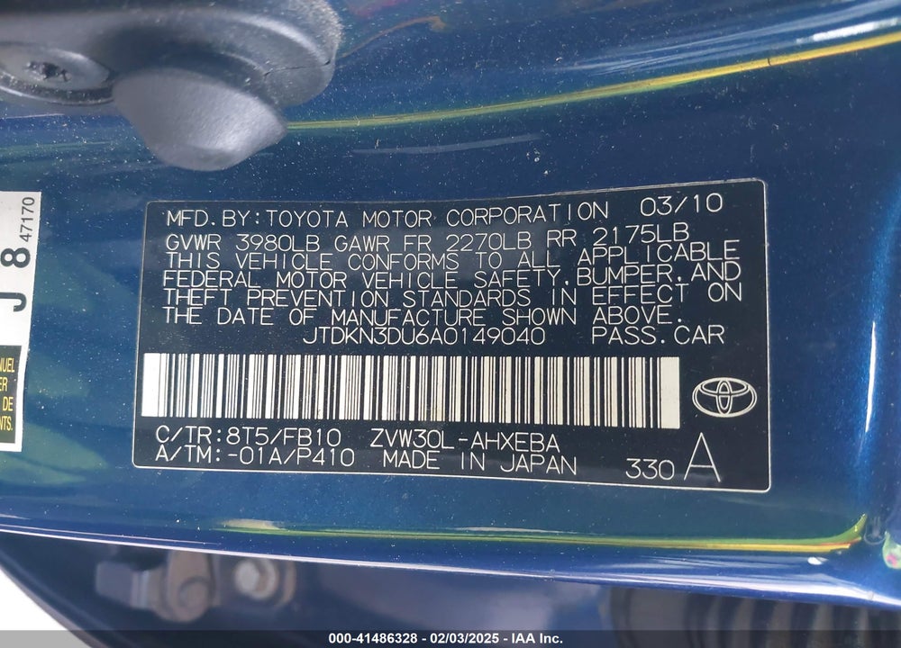 2010 TOYOTA PRIUS III VIN: JTDKN3DU6A0149040