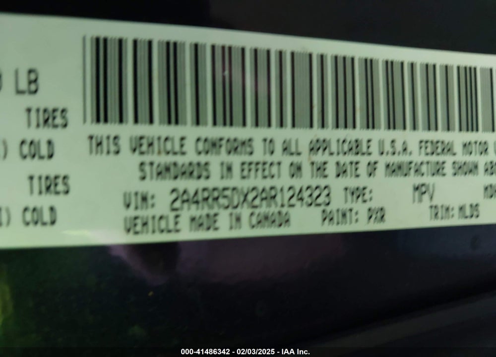 2010 CHRYSLER TOWN & COUNTRY VIN: 2A4RR5DX2AR124323