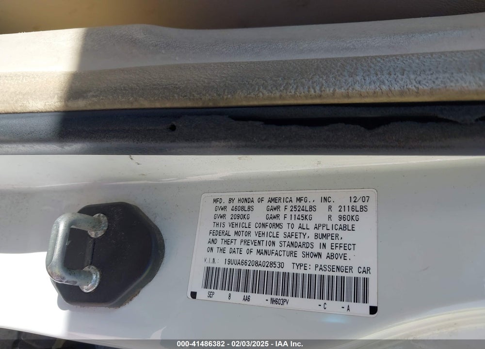 2008 ACURA TL 3.2 VIN: 19UUA66208A028530