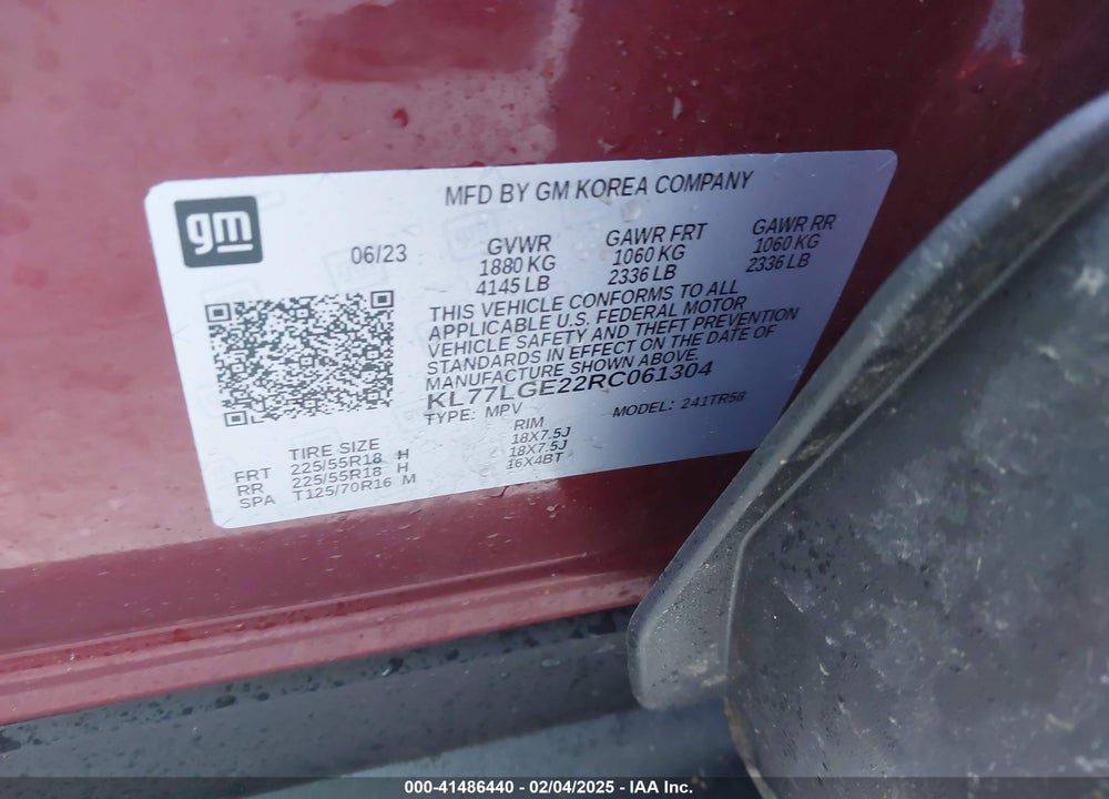 2024 CHEVROLET TRAX 1RS VIN: KL77LGE22RC061304