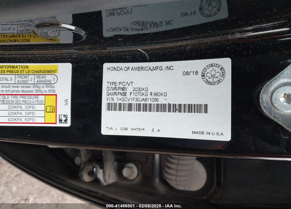 2018 HONDA ACCORD SPORT VIN: 1HGCV1F30JA811056