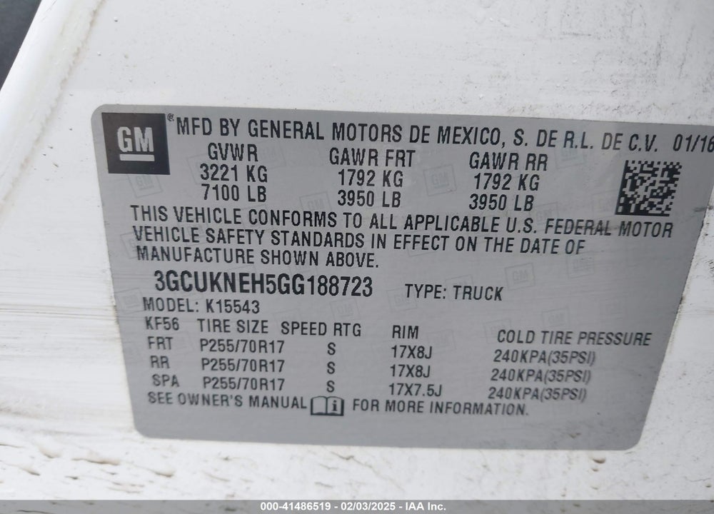 2016 CHEVROLET SILVERADO 1500 VIN: 3GCUKNEH5GG188723