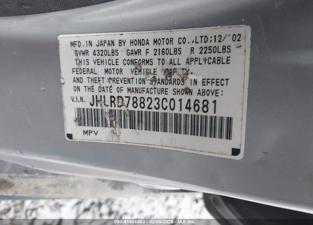 2003 HONDA CR-V EX VIN: JHLRD78823C014681