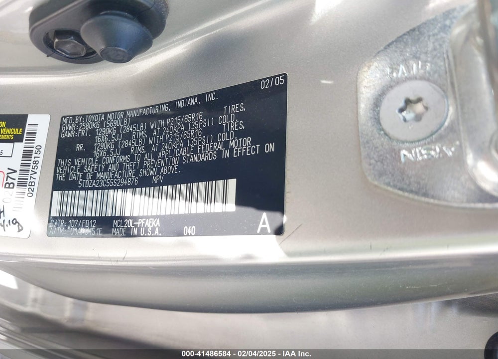 2005 TOYOTA SIENNA CE VIN: 5TDZA23C55S294876