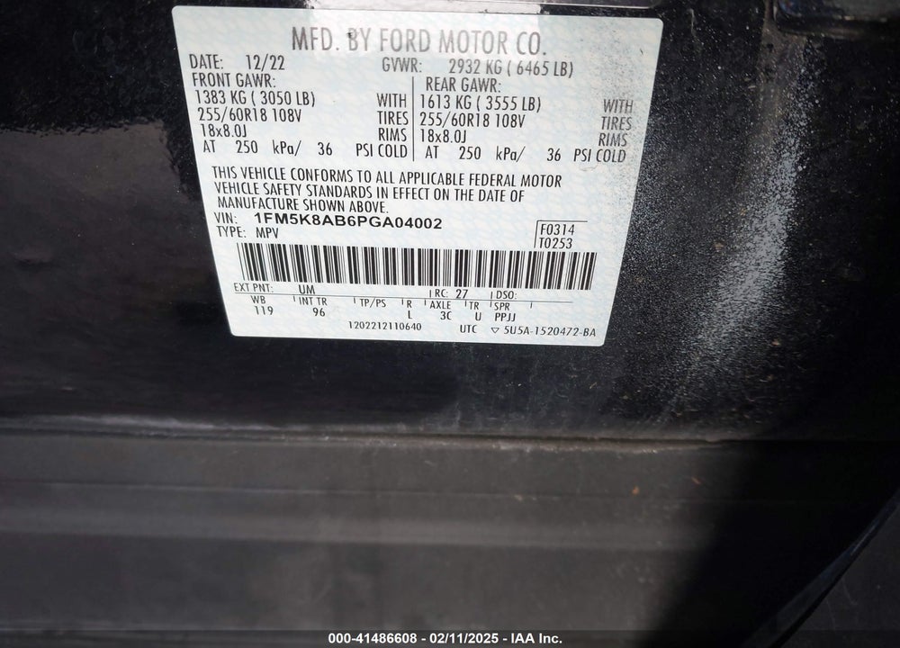 2023 FORD POLICE INTERCEPTOR VIN: 1FM5K8AB6PGA04002