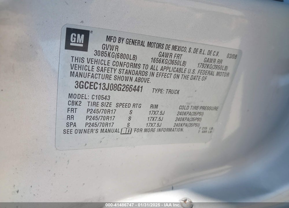 2008 CHEVROLET SILVERADO 1500 LT1 VIN: 3GCEC13J08G266441