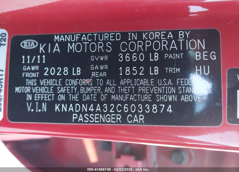 2012 KIA RIO SX VIN: KNADN4A32C6033874