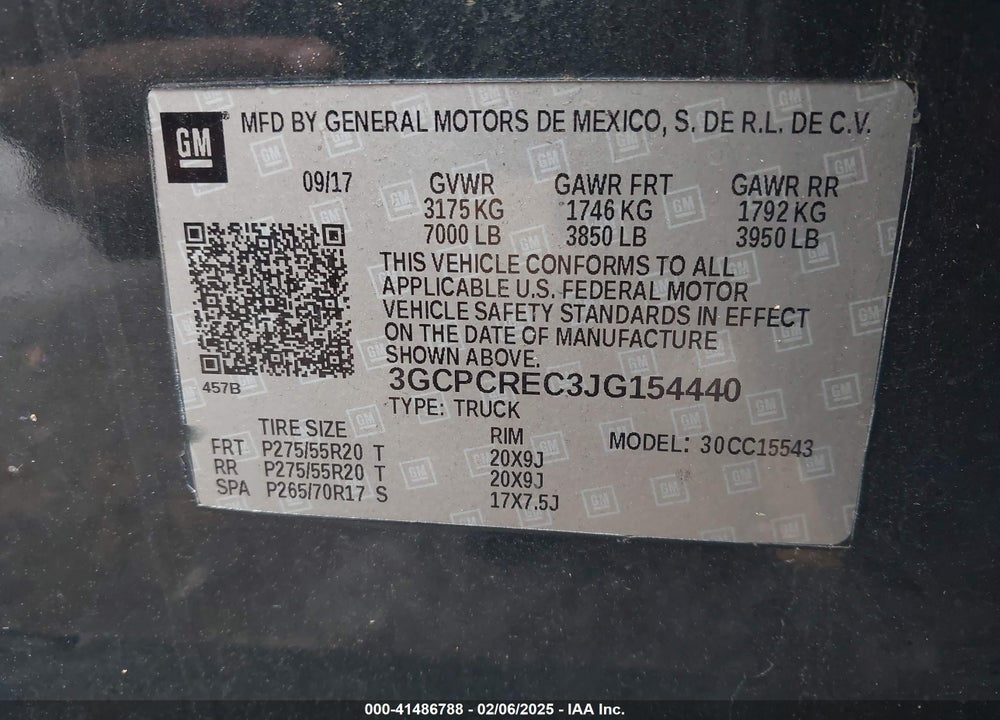 2018 CHEVROLET SILVERADO 1500 VIN: 3GCPCREC3JG154440