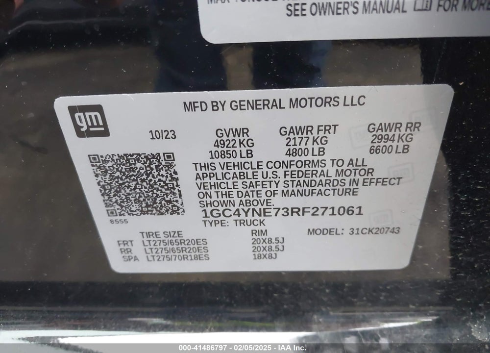 2024 CHEVROLET SILVERADO 2500HD 4WD STANDARD BED LT VIN: 1GC4YNE73RF271061
