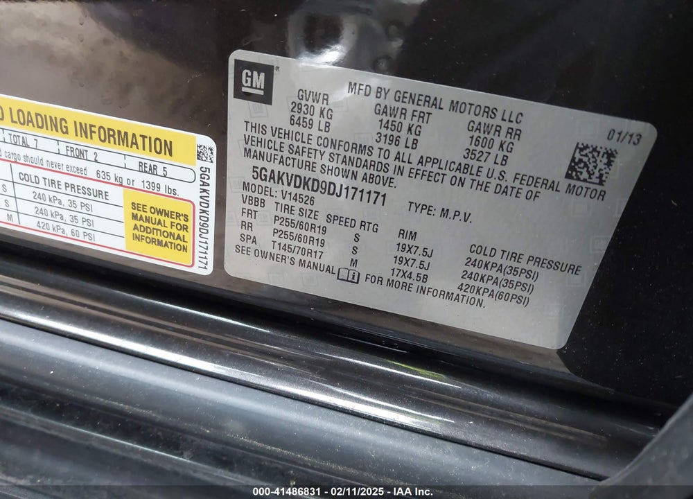 2013 BUICK ENCLAVE VIN: 5GAKVDKD9DJ171171