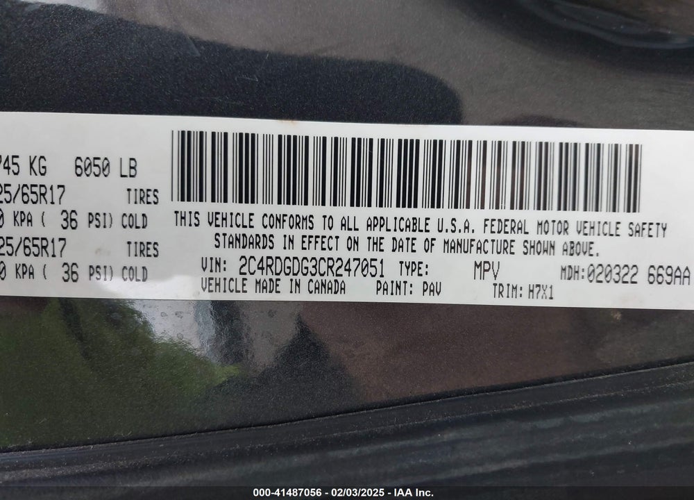 2012 DODGE GRAND CARAVAN VIN: 2C4RDGDG3CR247051