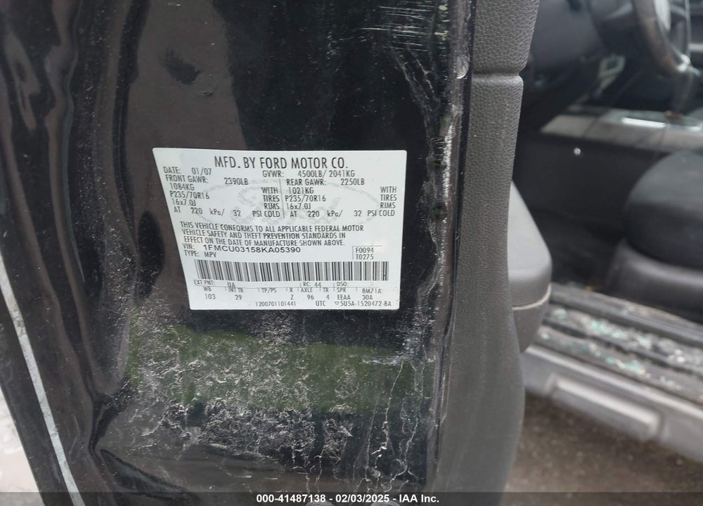 2008 FORD ESCAPE XLT VIN: 1FMCU03158KA05390