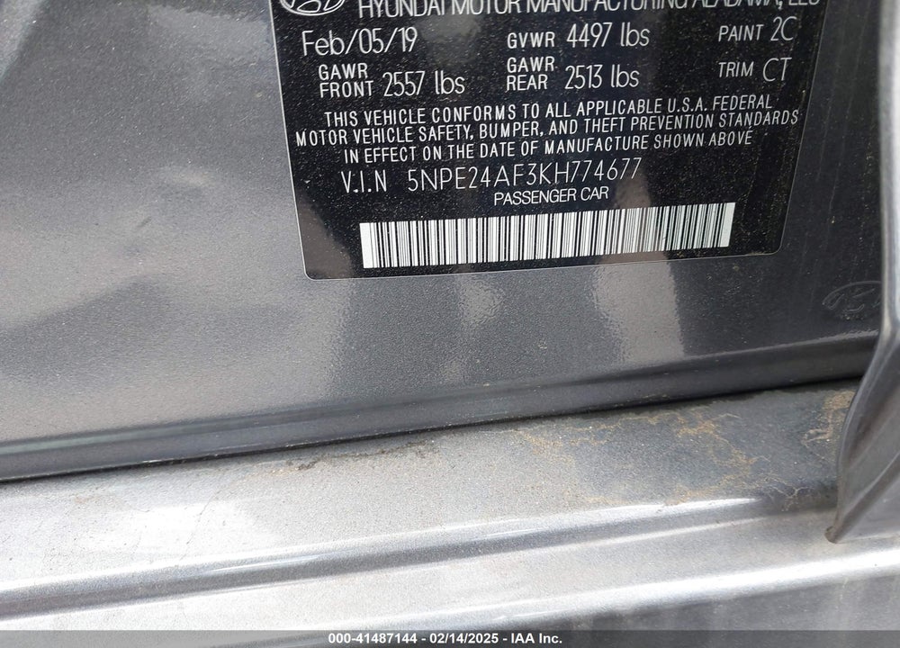 2019 HYUNDAI SONATA VIN: 5NPE24AF3KH774677