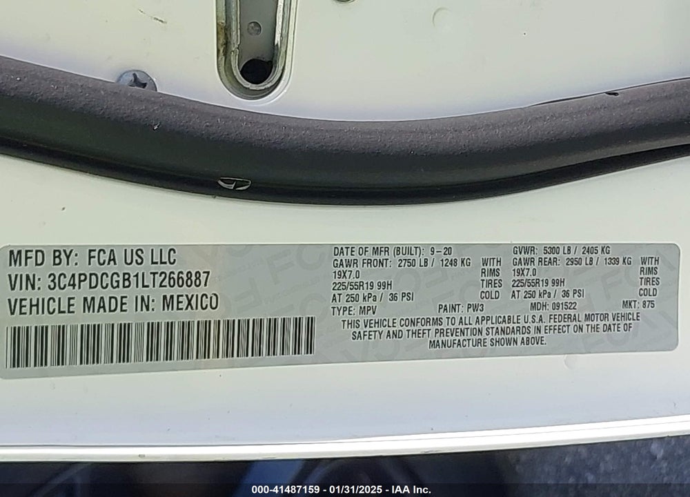 2020 DODGE JOURNEY CROSSROAD VIN: 3C4PDCGB1LT266887