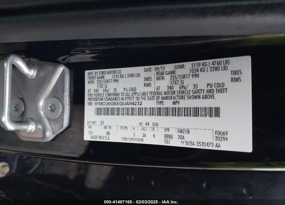 2016 FORD ESCAPE SE VIN: 1FMCU0G9XGUA94232