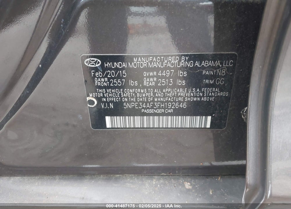 2015 HYUNDAI SONATA SPORT VIN: 5NPE34AF3FH192646