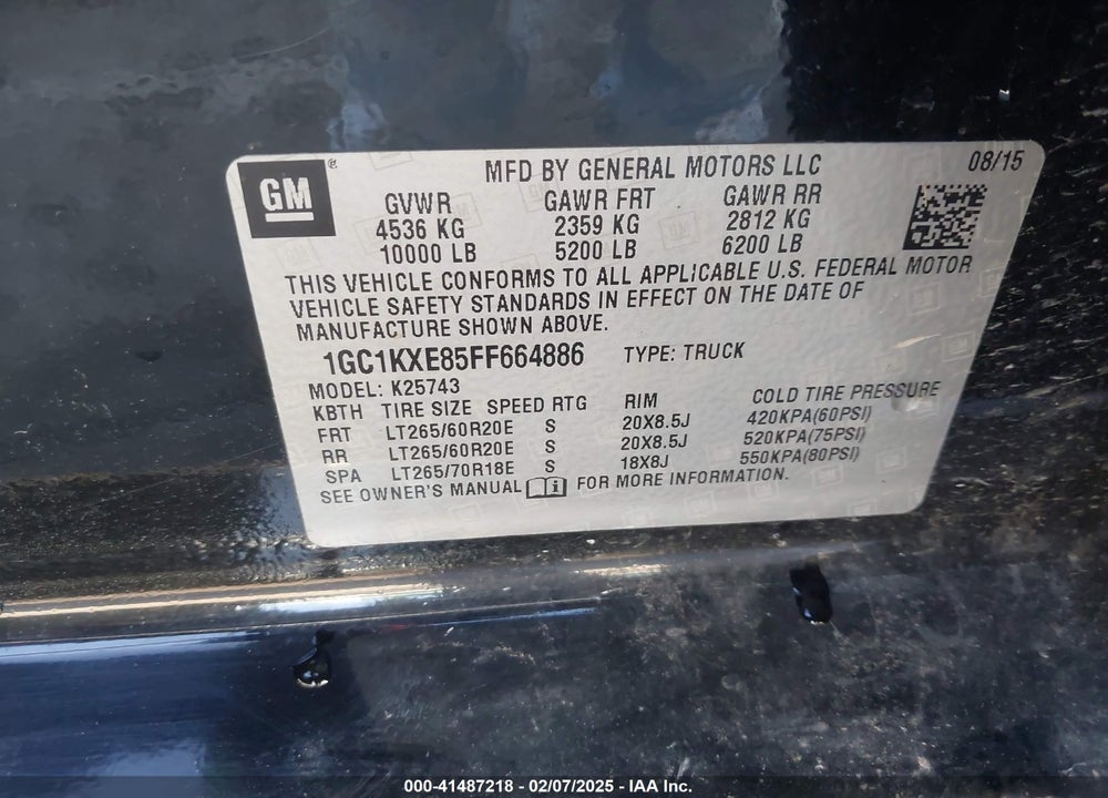 2015 CHEVROLET SILVERADO 2500HD VIN: 1GC1KXE85FF664886