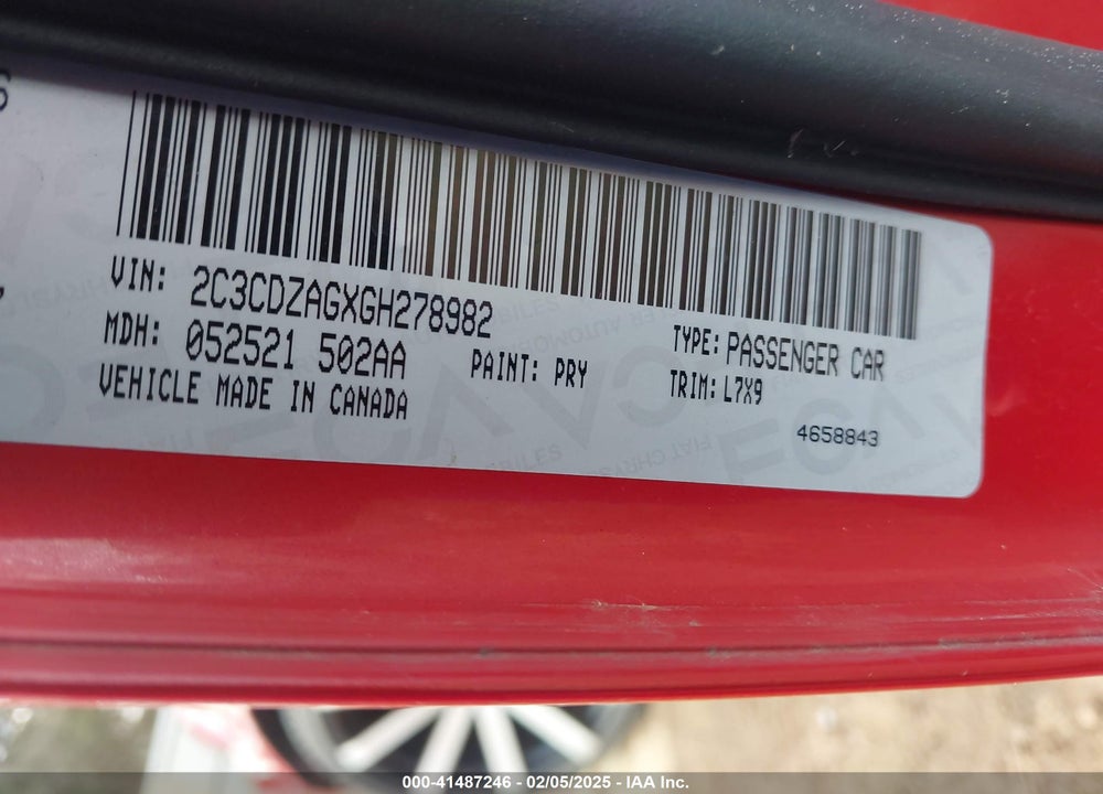 2016 DODGE CHALLENGER VIN: 2C3CDZAGXGH278982