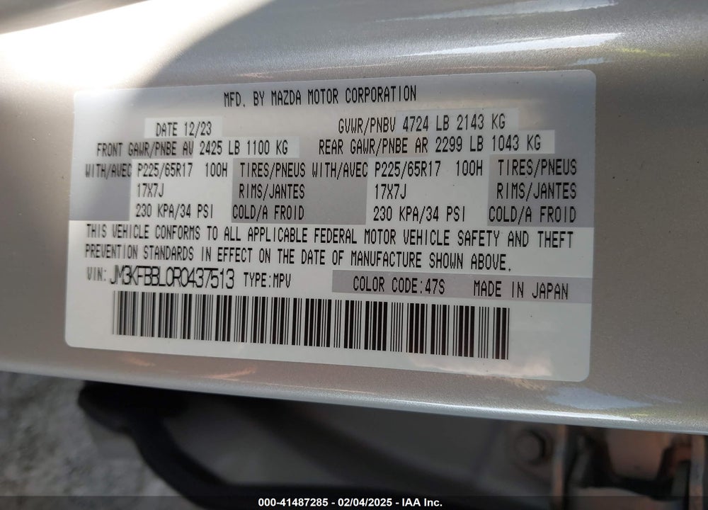 2024 MAZDA CX-5 2.5 S SELECT VIN: JM3KFBBL0R0437513
