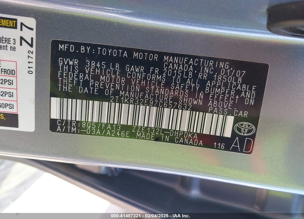 2007 TOYOTA MATRIX VIN: 2T1KR32E97C657632