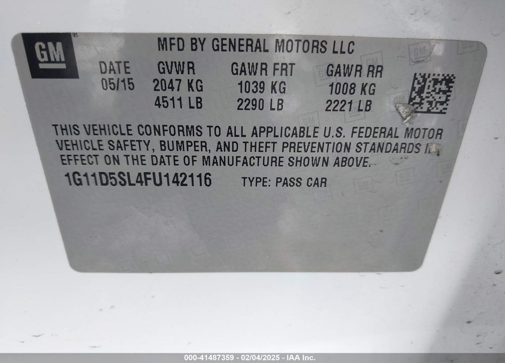 2015 CHEVROLET MALIBU 2LT VIN: 1G11D5SL4FU142116