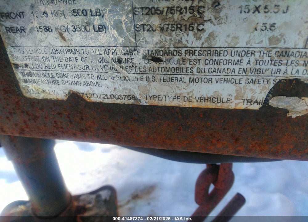 2002 CARMATE UTILITY TRAILER VIN: 5A3C712072L003758
