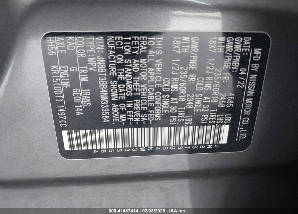 2022 NISSAN ROGUE VIN: JN8BT3BB4NW333584