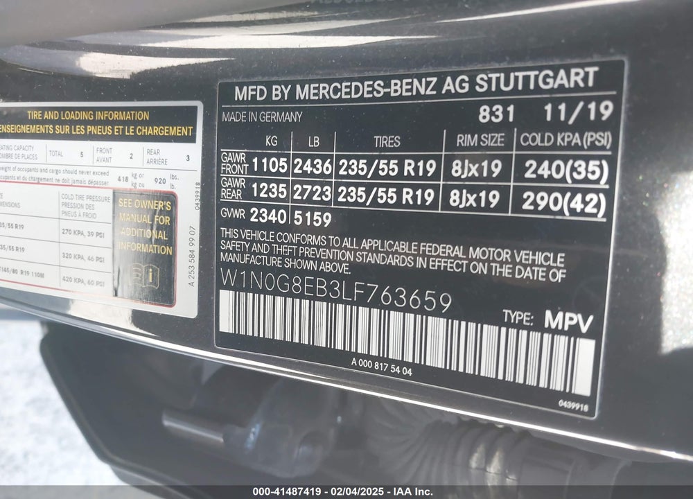 2020 MERCEDES-BENZ GLC 300 4MATIC VIN: W1N0G8EB3LF763659