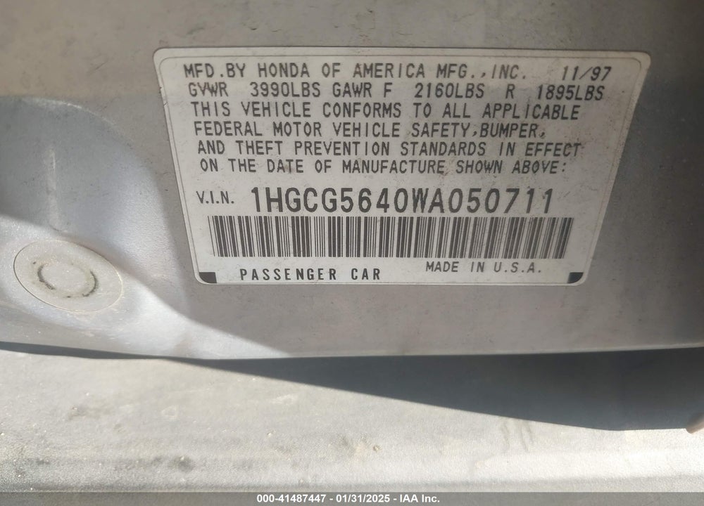 1998 HONDA ACCORD LX VIN: 1HGCG5640WA050711
