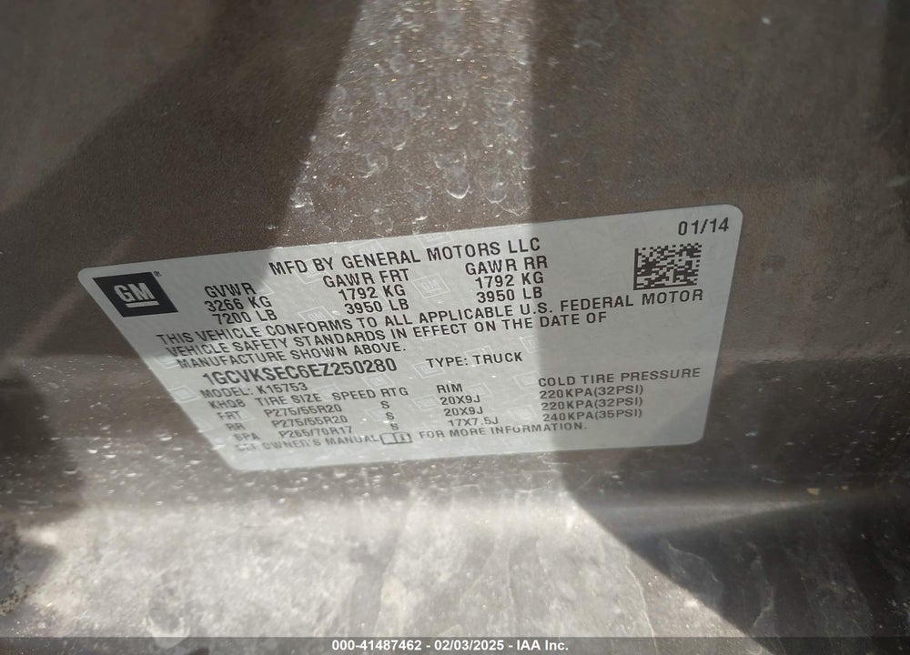 2014 CHEVROLET SILVERADO 1500 VIN: 1GCVKSEC6EZ250280