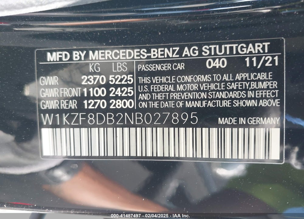 2022 MERCEDES-BENZ E 350 VIN: W1KZF8DB2NB027895