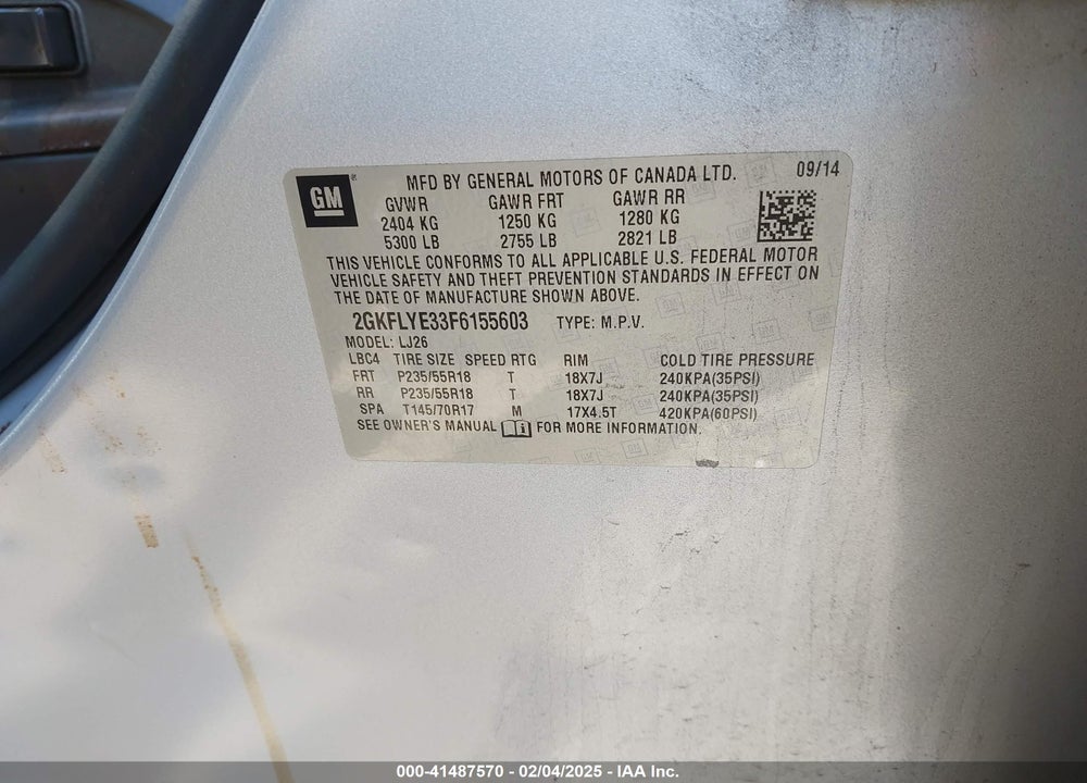 2015 GMC TERRAIN VIN: 2GKFLYE33F6155603