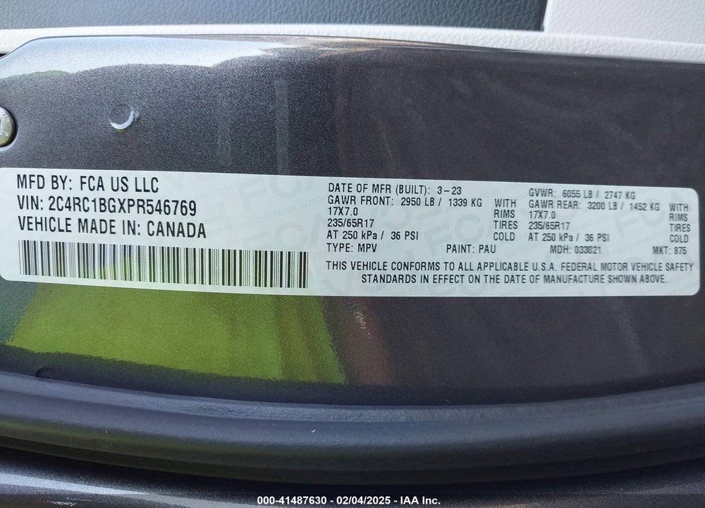 2023 CHRYSLER PACIFICA TOURING L VIN: 2C4RC1BGXPR546769