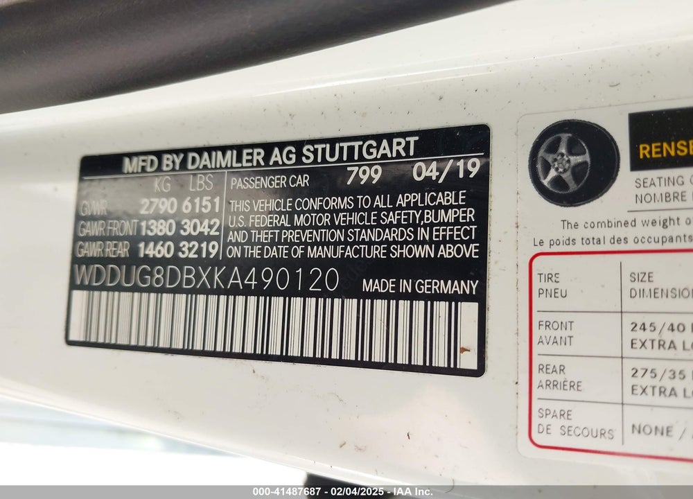 2019 MERCEDES-BENZ S 560 VIN: WDDUG8DBXKA490120