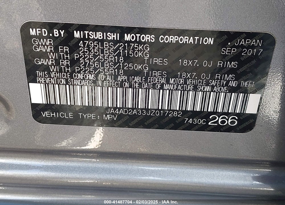 2018 MITSUBISHI OUTLANDER VIN: JA4AD2A33JZ017282