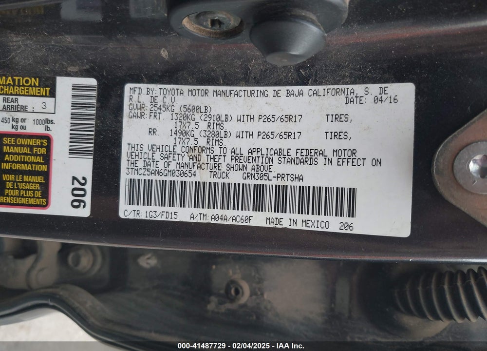 2016 TOYOTA TACOMA TRD SPORT VIN: 3TMCZ5AN6GM030654
