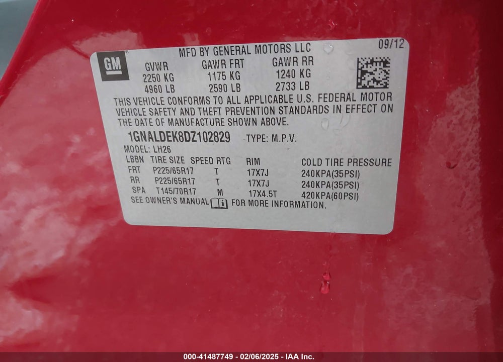2013 CHEVROLET EQUINOX 1LT VIN: 1GNALDEK8DZ102829