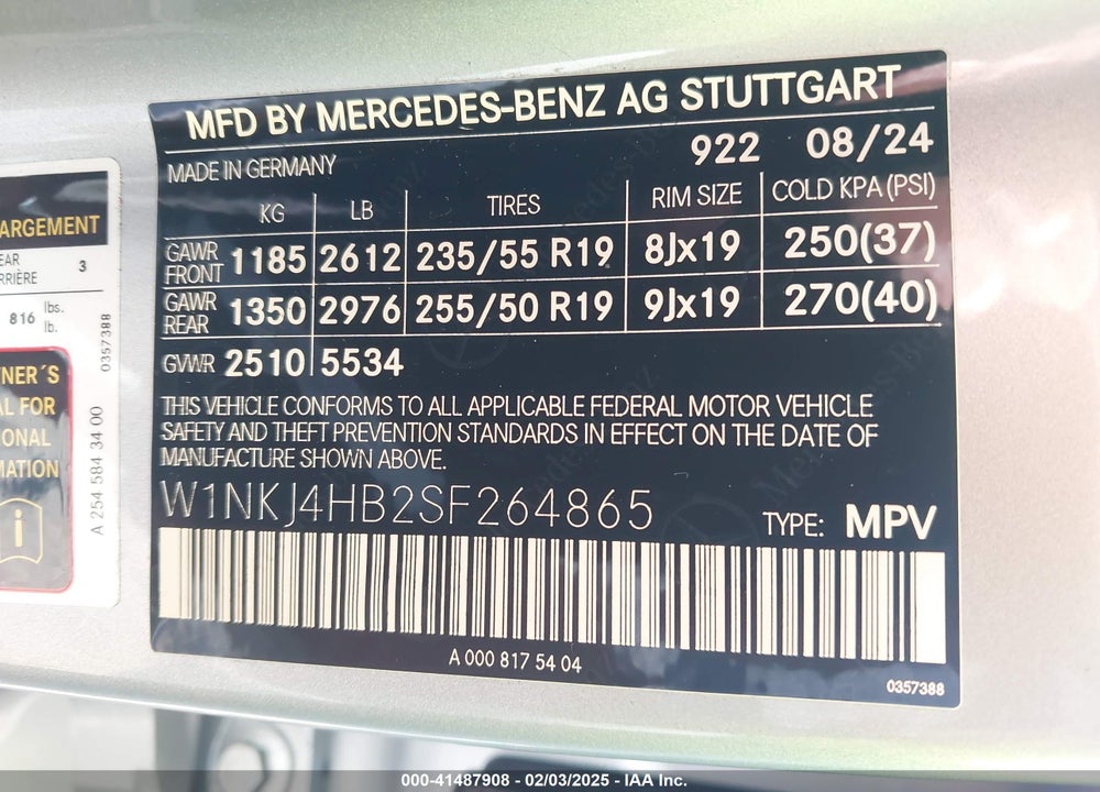 2025 MERCEDES-BENZ GLC CLASS VIN: W1NKJ4HB2SF264865