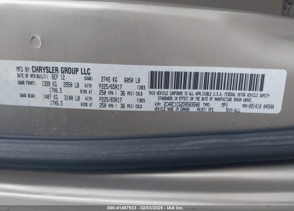 2013 CHRYSLER TOWN & COUNTRY TOURING-L VIN: 2C4RC1CG2DR569506
