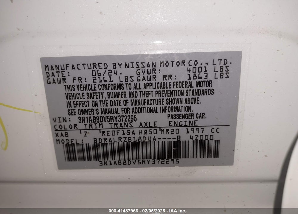 2024 NISSAN SENTRA VIN: 3N1AB8DV5RY372295