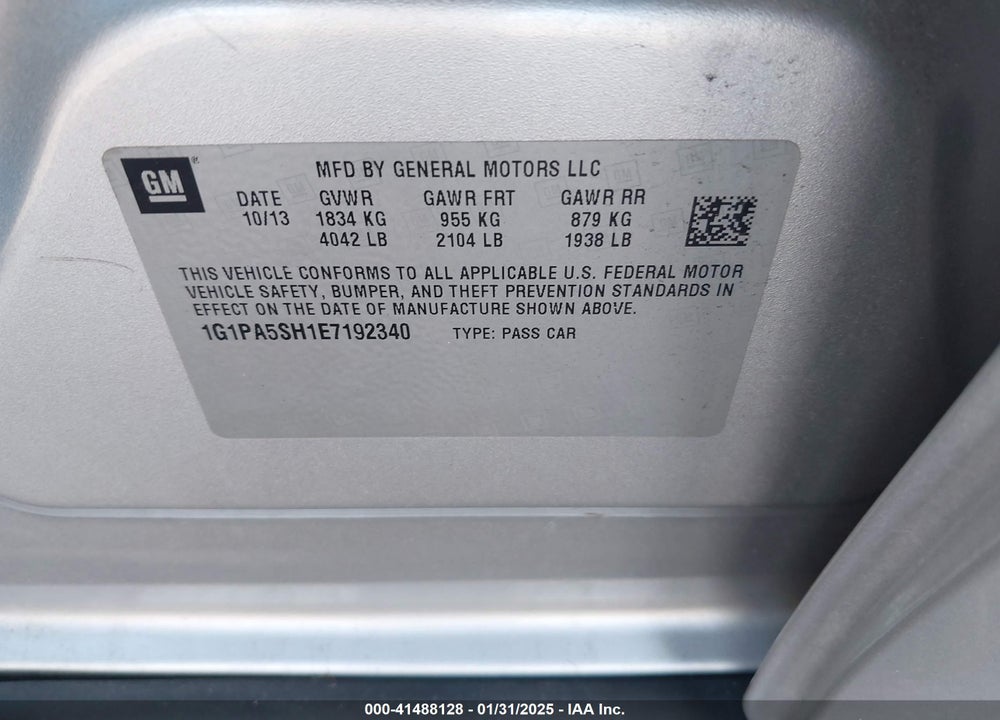 2014 CHEVROLET CRUZE VIN: 1G1PA5SH1E7192340