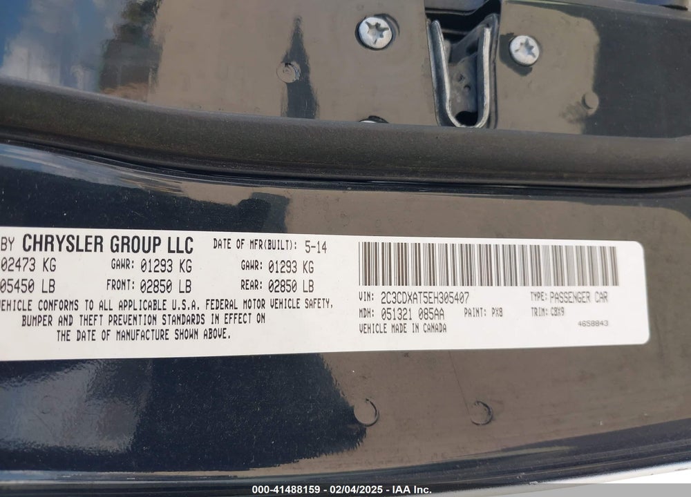 2014 DODGE CHARGER POLICE VIN: 2C3CDXAT5EH305407