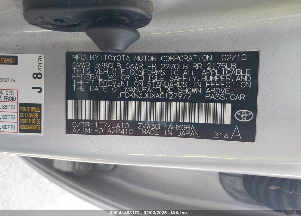 2010 TOYOTA PRIUS VIN: JTDKN3DUXA0127977