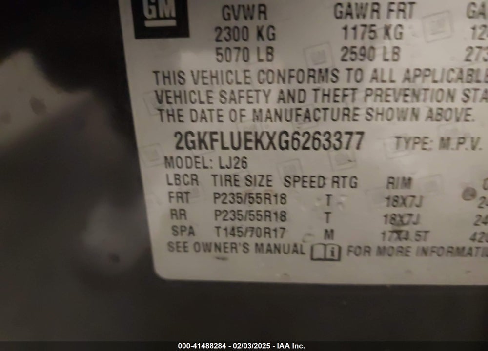 2016 GMC TERRAIN VIN: 2GKFLUEKXG6263377