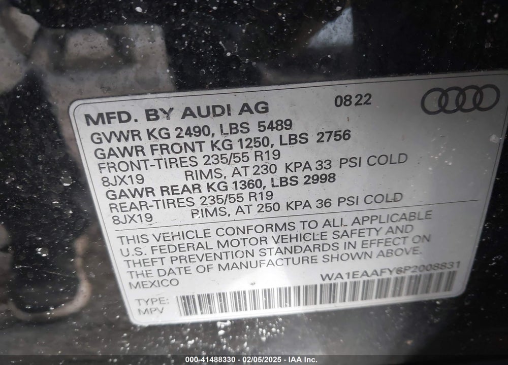 2023 AUDI Q5 VIN: WA1EAAFY6P2008831